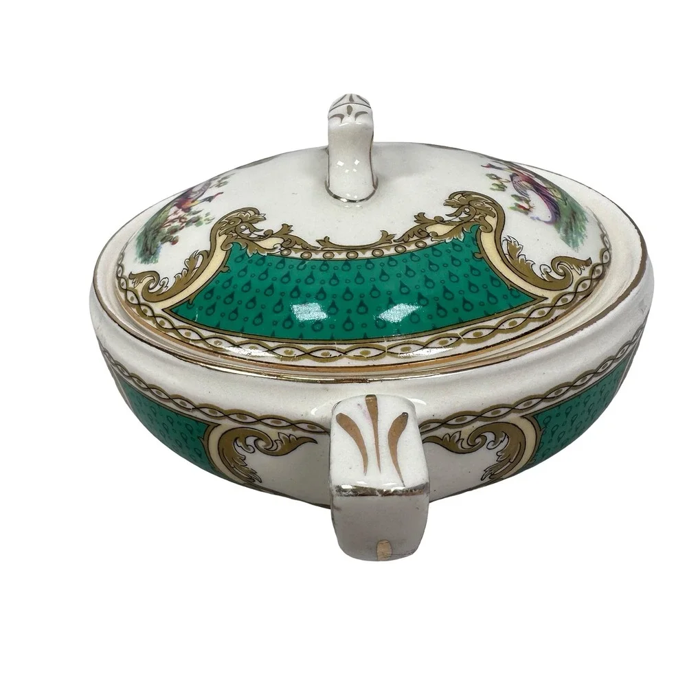Myott‎ Royal Crown Staffordshire England Chelsea Bird Green Covered Sugar Bowl